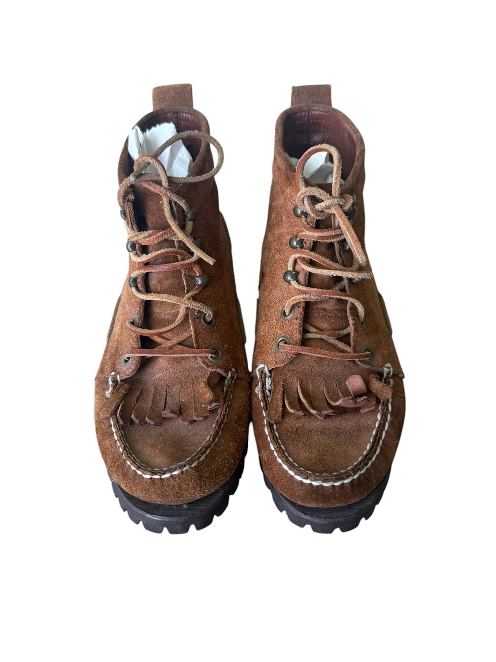 VINTAGE RALPH LAUREN Women's Tribal Fringe Brown Suede/Leather Booties Size 7